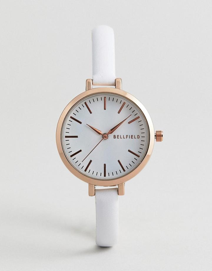 Bellfield Watch With Gold Case And Thin White Strap - Gold