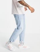 Asos Design Organic Cotton Blend Original Fit Jeans In Vintage Light Wash-blues