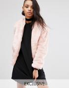 Story Of Lola Oversized Faux Fur Bomber Jacket - Pink