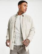 Asos Design Oversized Mixed Cord Shirt In Ecru-neutral