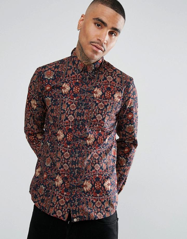 Pretty Green Ebury Long Sleeve Shirt In Navy - Navy