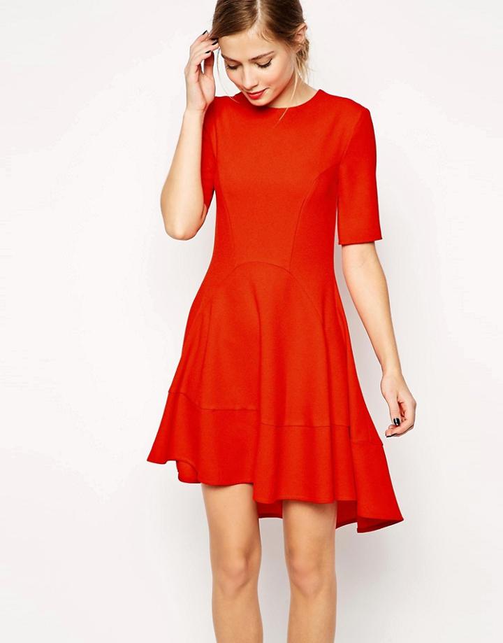 Asos Dipped Hem Skater Dress - Red $31.00