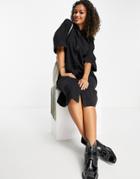 Monki Misha Organic Blend Cotton Midi Denim Shirt Dress In Black