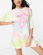 Asos Design Care Bears Tie Dye Sleep Tee In Rainbow-multi