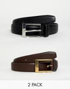French Connection 2 Pack Leather Belt In Black And Brown