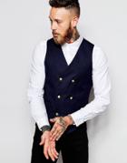 Asos Slim Waistcoat In Cotton - Navy