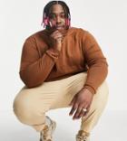 Threadbare Plus Soft Touch Quarter Zip Funnel Neck Sweater In Auburn-brown
