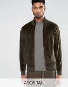 Asos Tall Jersey Track Jacket In Velour - Green