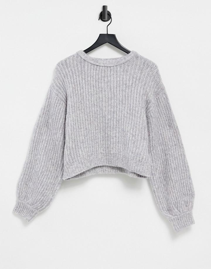 Pull & Bear Balloon Sleeve Sweater In Lilac-purple