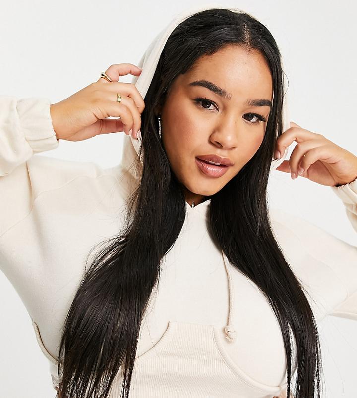 Public Desire Curve Under Bust Hoodie In Ecru - Part Of A Set-neutral