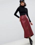 Asos Leather Look Midaxi Skirt With Button Detail - Red