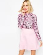Asos Premium Embellished Collar Crop Top Skater Dress With Long Sleeves - Pink