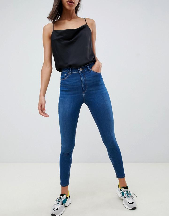 Asos Design Ridley High Waist Skinny Jeans In Rich Vintage Blue - Blue