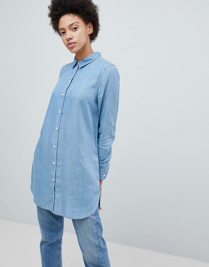 Selected Femme Longline Denim Shirt - Blue