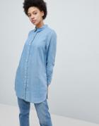 Selected Femme Longline Denim Shirt - Blue