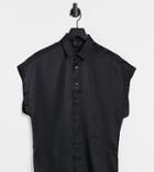 Asos Design Satin Shirt With Cap Sleeves In Black