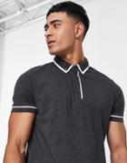 Brave Soul Polo With Piping In Dark Charcoal-gray