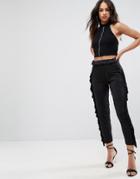 Asos Slinky Pant With Ruffle Detail - Black