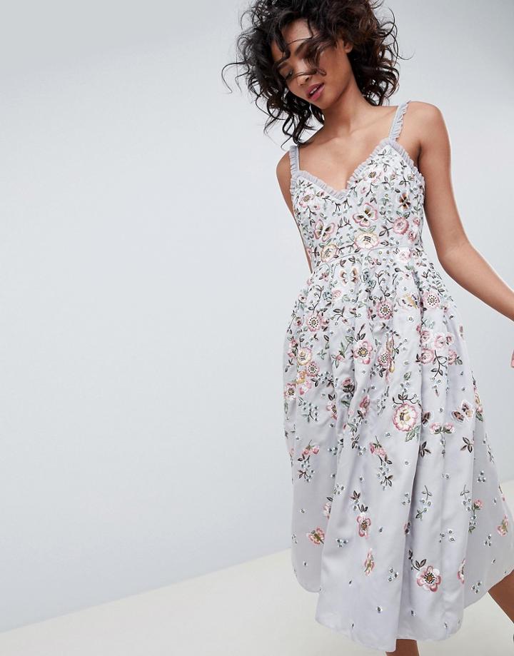 Needle & Thread Embroidered Prom Midi Dress In Vintage Blue