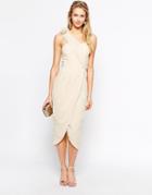 Tfnc One Shoulder Pencil Dress With Wrap Skirt And Corsage Detail - Nude