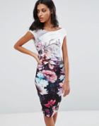 Lipsy Floral Print Cap Sleeve Pencil Dress - Multi