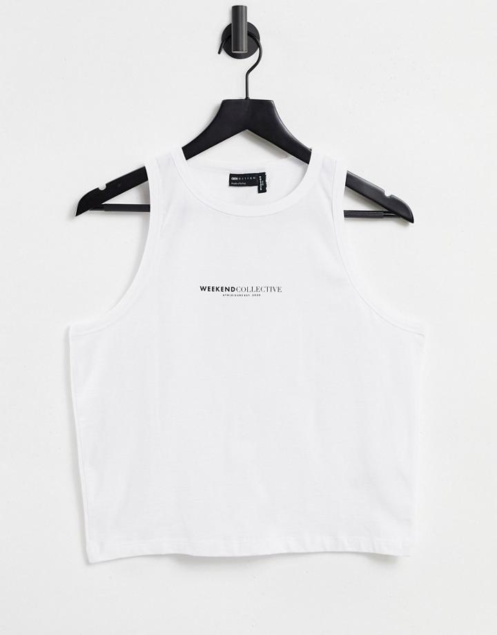 Asos Weekend Collective Curve Sleeveless Tank In Rib With Logo In White