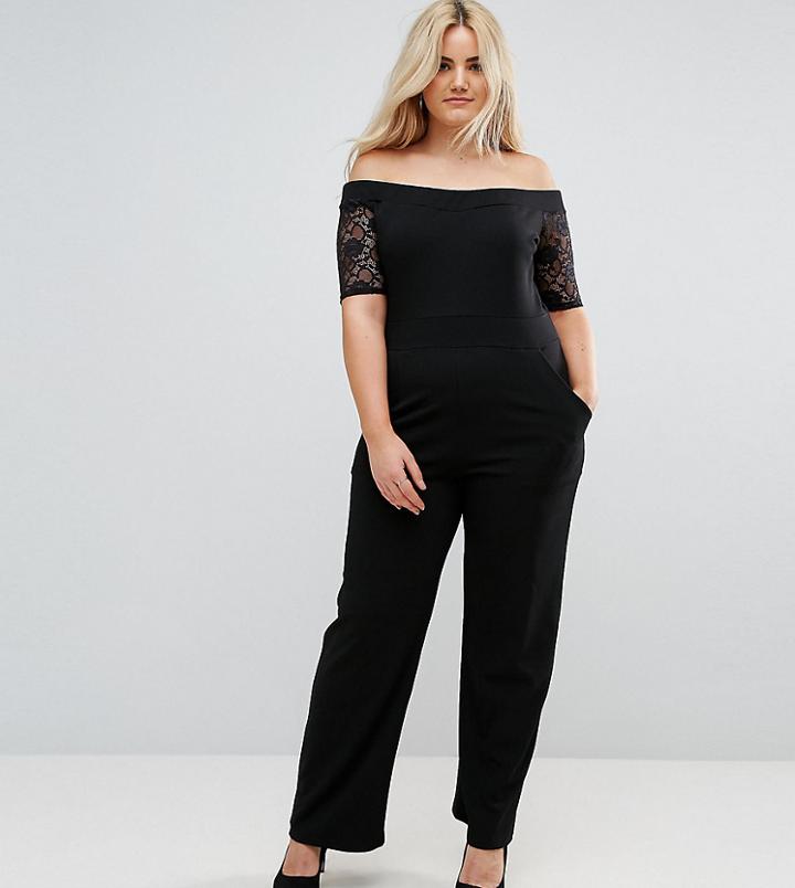 Pink Clove Lace Bardot Wide Leg Jumpsuit - Black