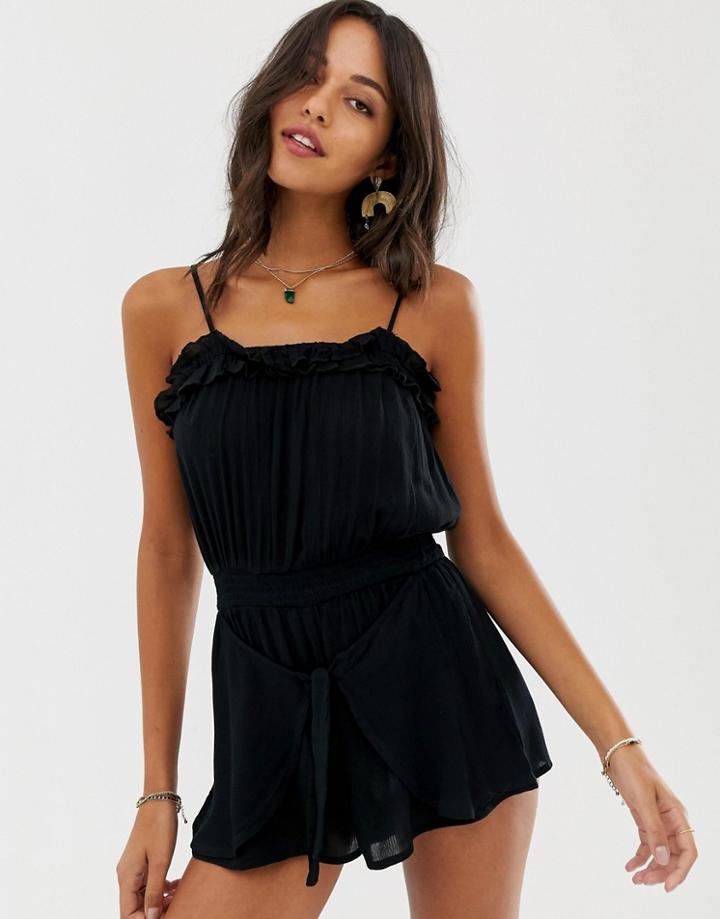 River Island Beach Romper With Square Neck In Black