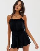 River Island Beach Romper With Square Neck In Black