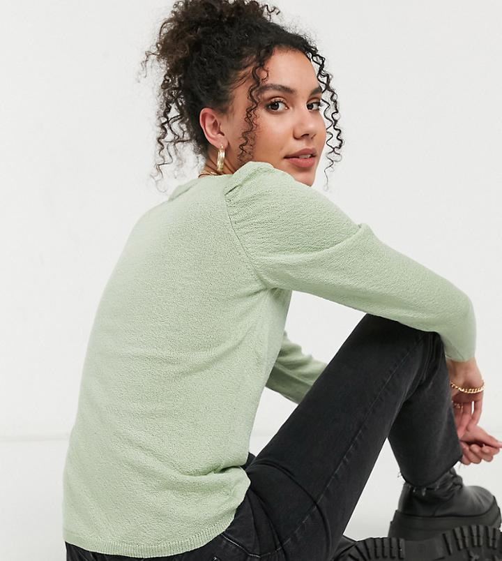 Asos Design Tall Puff Sleeve Top In Sage-green