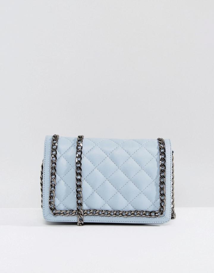 Asos Leather Quilted Chain Shoulder Bag - Blue