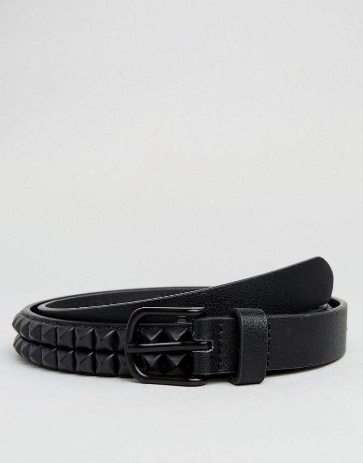 Asos Slim Belt In Faux Leather With Black Coated Studs - Black