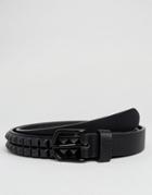 Asos Slim Belt In Faux Leather With Black Coated Studs - Black