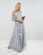 Asos Wedding Embellished Lace Insert Cami Cold Shoulder Midi Dress - Multi