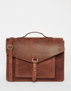 Asos Leather Satchel With Stud Fastening - Brown