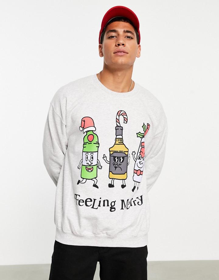 New Love Club Christmas Feeling Merry Sweatshirt-gray