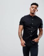 Asos Stretch Slim Denim Shirt With Grandad Collar - Black
