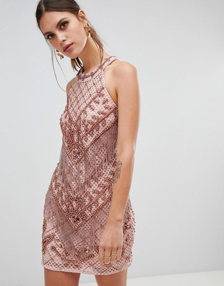 River Island Embellished Bodycon Dress In Pink