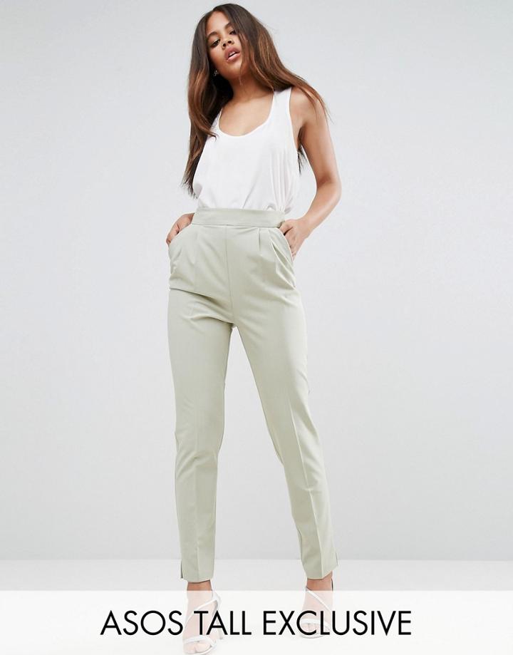 Asos Tall High Waist Tapered Pants - Green