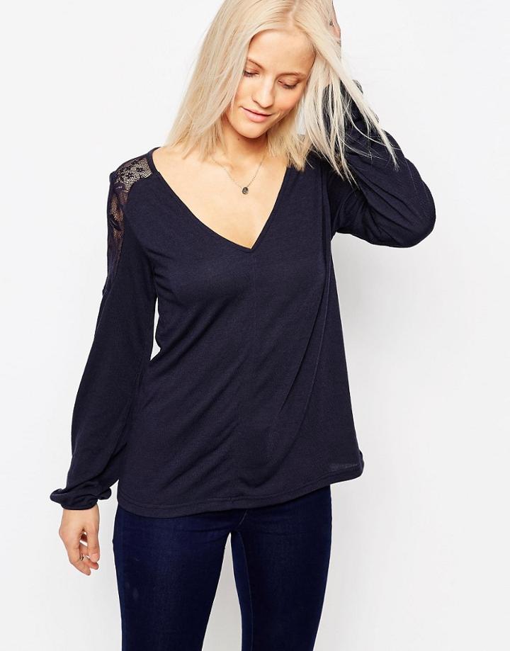Only V Neck Blouse In Night Sky - Night Sky