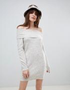 Asos Design Off Shoulder Dress - Beige