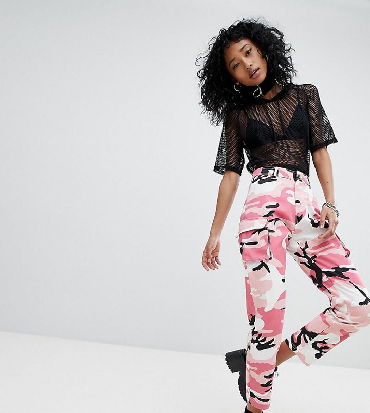 One Above Another High Waist Pants With Pockets In Camo - Pink