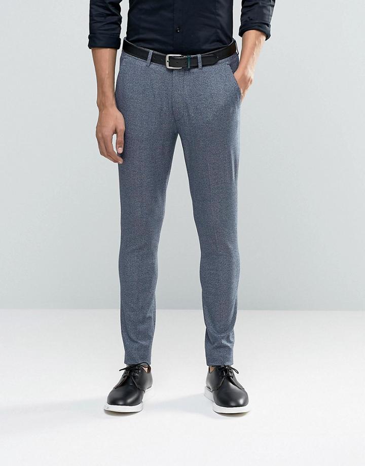 Asos Super Skinny Suit Pants In Navy Dogstooth - Navy