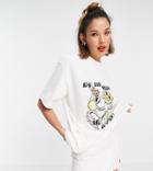 Collusion Cartoon Graphic Pique T-shirt In Ecru-white