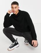 Threadbare Oversized Heavy Roll Neck Sweater In Black