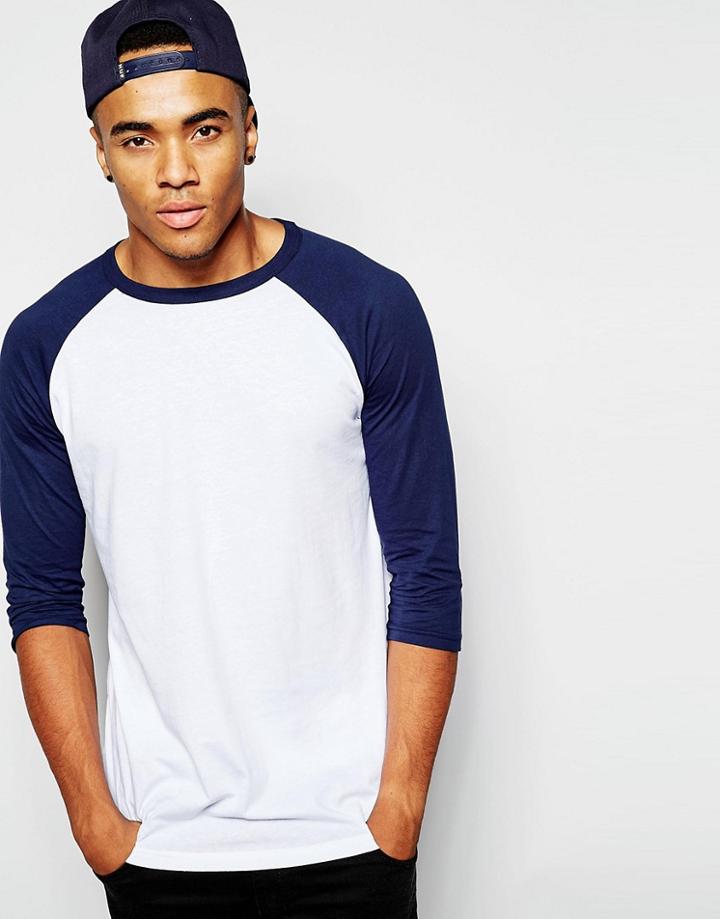 New Look T-shirt With 3/4 Length Contrast Raglan Sleeves - Navy