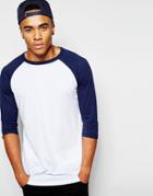 New Look T-shirt With 3/4 Length Contrast Raglan Sleeves - Navy