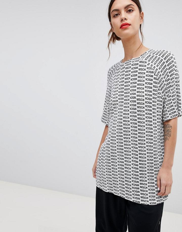 Moss Copenhagen Relaxed T-shirt With Repeat Logo Print - White
