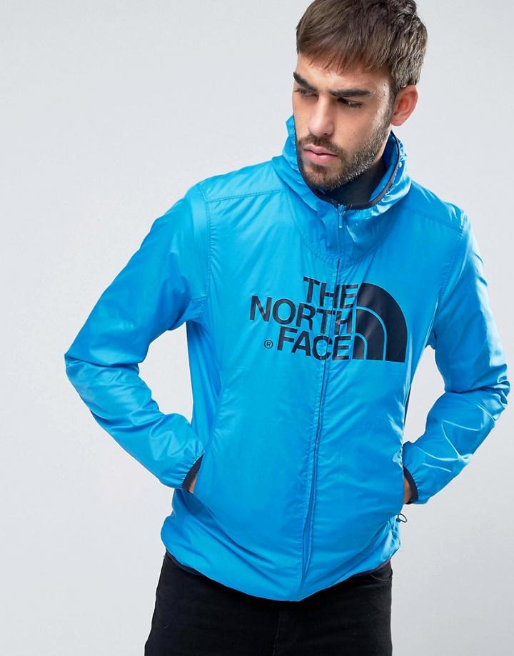 The North Face Logo Hooded Jacket Drew Peak Windwall In Blue - Blue