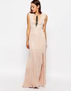 Missguided Pleated Plunge Maxi Dress - Nude